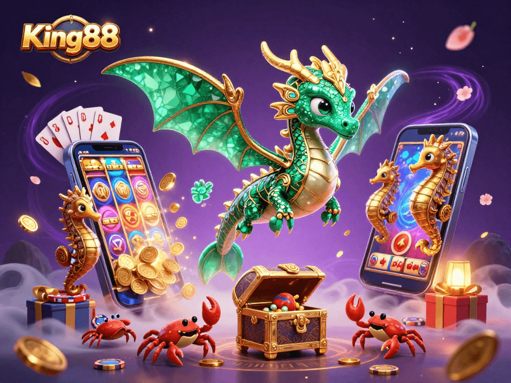Experience thrilling gaming at King88 with dynamic slots, coins, and engaging dragon characters.