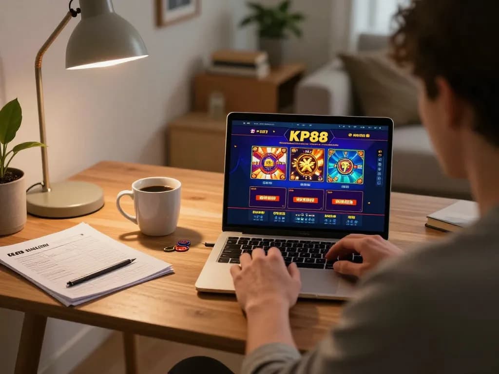 Engaging in strategic gaming on KP88 casino platform from a comfortable home setup.