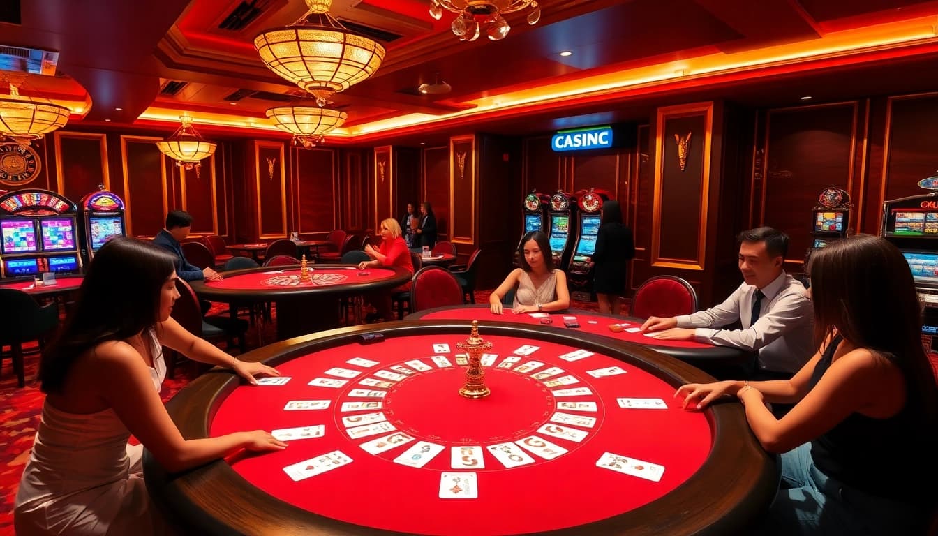 Experience the excitement of GG88 with vibrant casino tables, eager players, and a luxurious atmosphere.