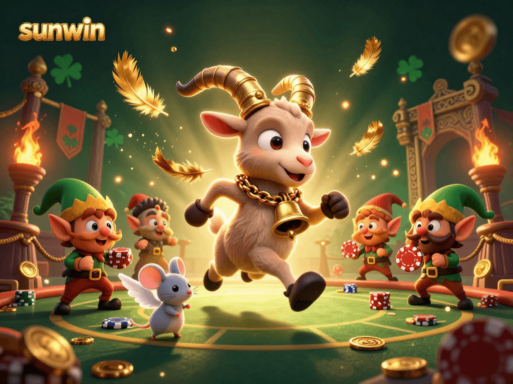Experience exciting gameplay with sunwin in a dynamic casino scene featuring Krampus and friends.