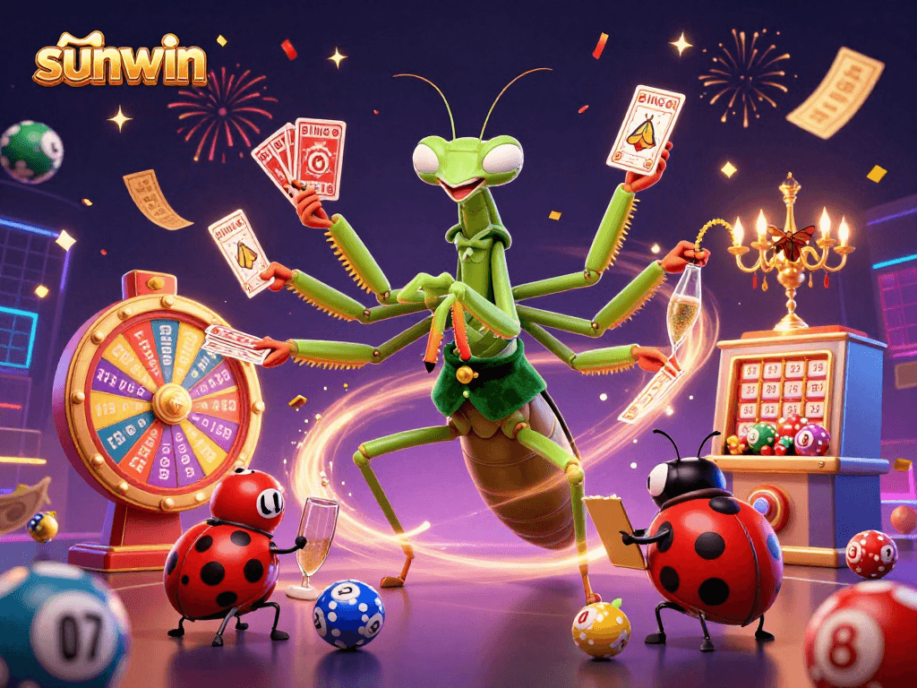 Experience the excitement of sunwin with vibrant lottery elements in a dynamic casino scene.
