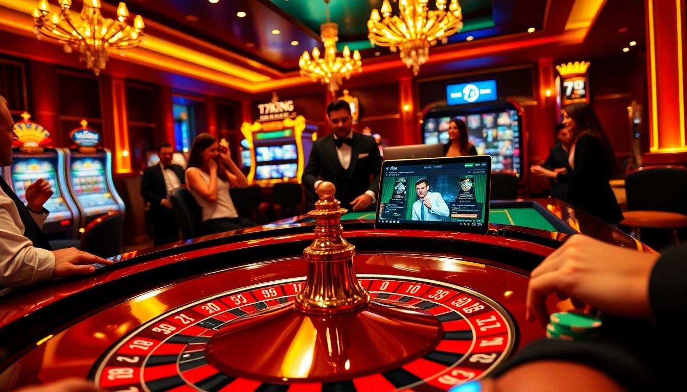 Players betting at a luxurious casino with 79king branding during a live game.