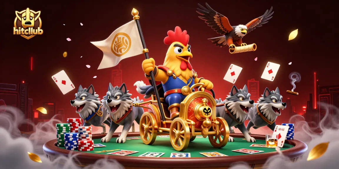 Feel the excitement at hitcllub as the rooster warlord stakes his claim on a vibrant poker scene full of action!