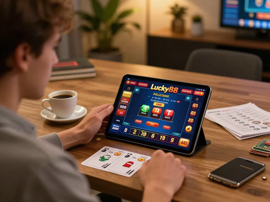 Experience dynamic gameplay on Lucky88 with live dealer games and a cozy gaming setup.