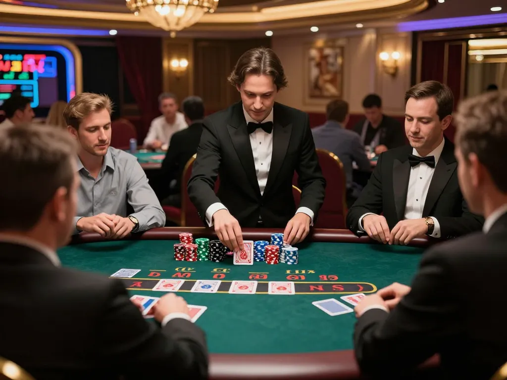 Vuabet 88 players strategizing during an engaging blackjack game with vibrant casino ambiance.