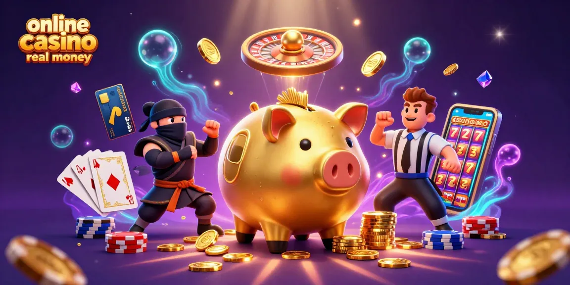 Engage with the excitement of online casino real money, featuring a dynamic gaming scene with golden coins and vibrant characters.