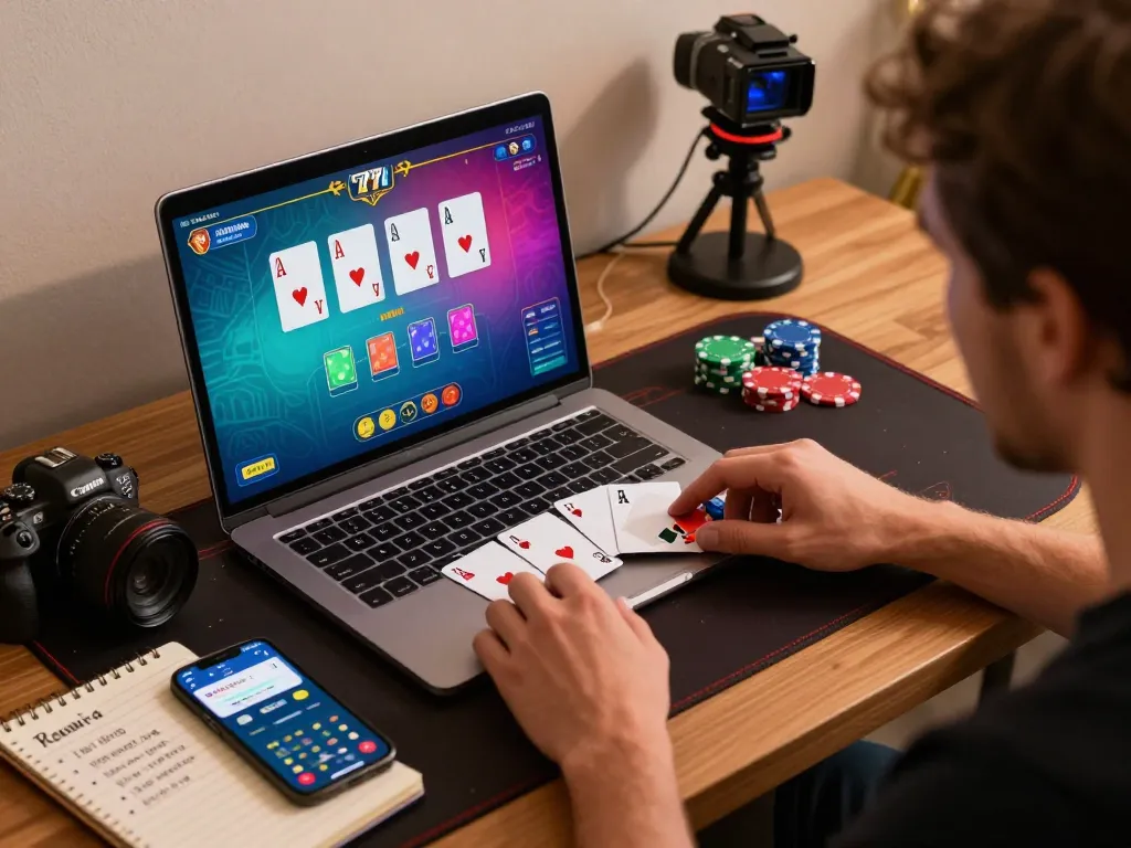 Player engaging in live dealer blackjack at home, showcasing the 77WIN mobile app for strategic betting