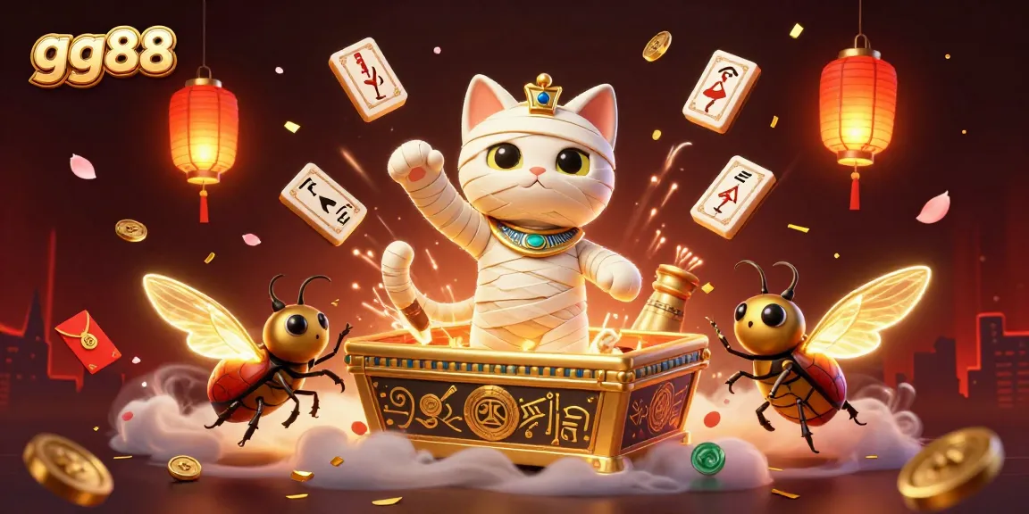 Experience thrilling moments at gg88 with the Egyptian mummy cat in a vibrant pyramid casino setting.