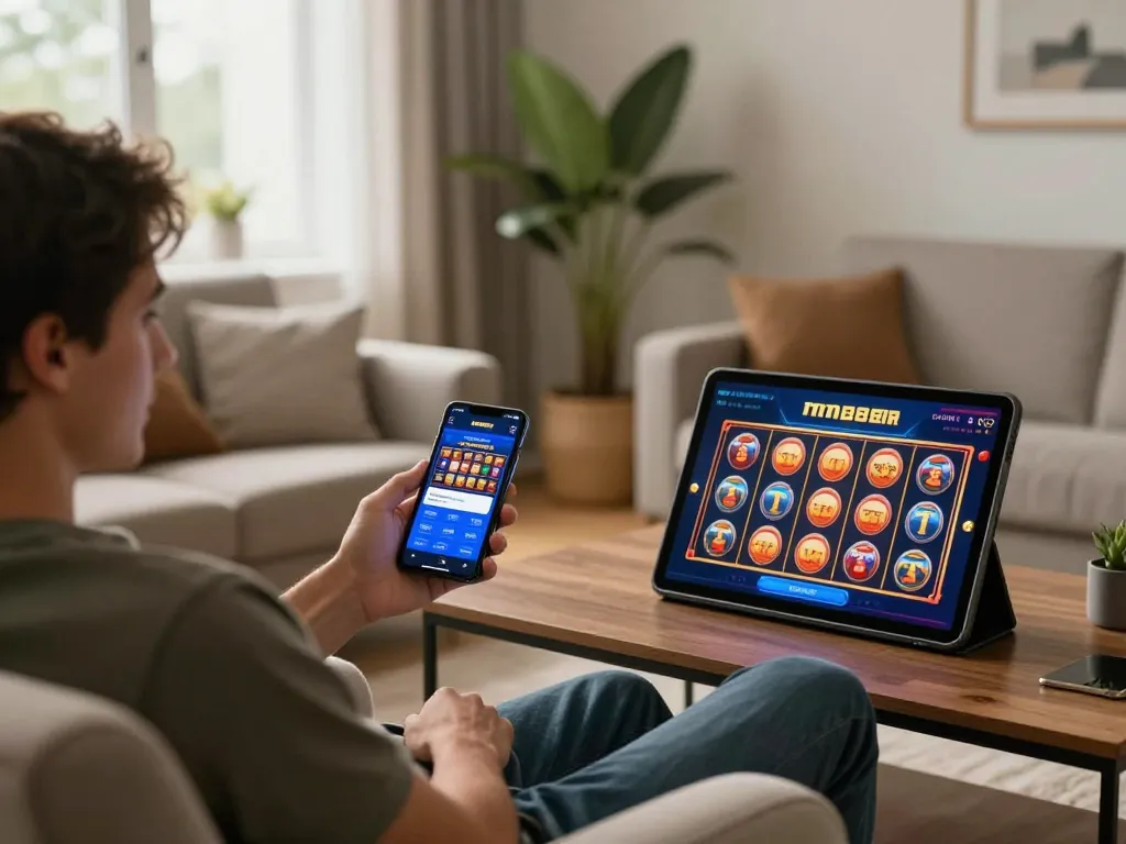Player engaging with the mm88br app on a smartphone while enjoying a comfortable gaming setup