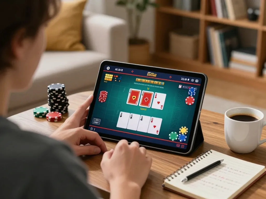 Experience engaging online poker gameplay with 98 WIN strategies in a cozy home environment.