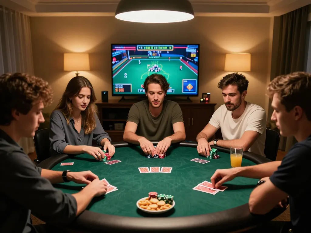 Engaging poker game night at home featuring ga888n players enjoying competitive play with chips and cards.