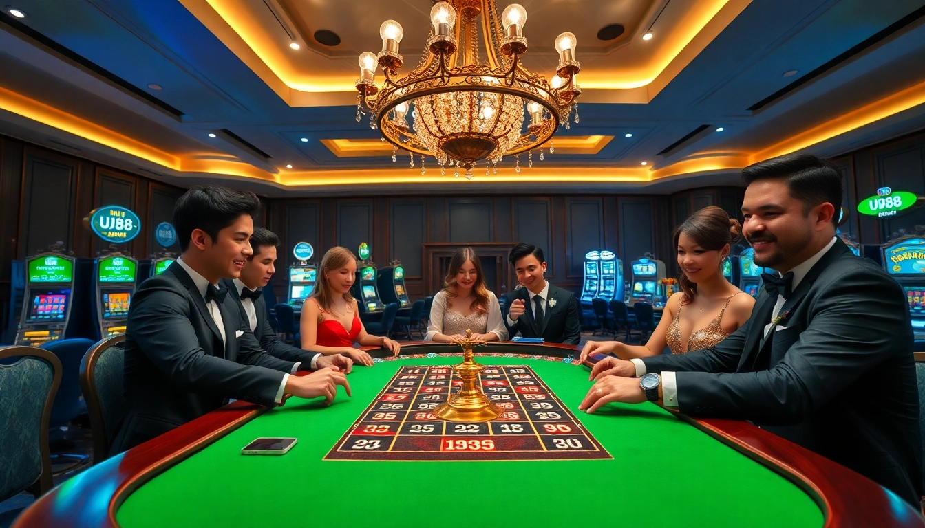 Experience the excitement at UU88 casino with players at a roulette table.