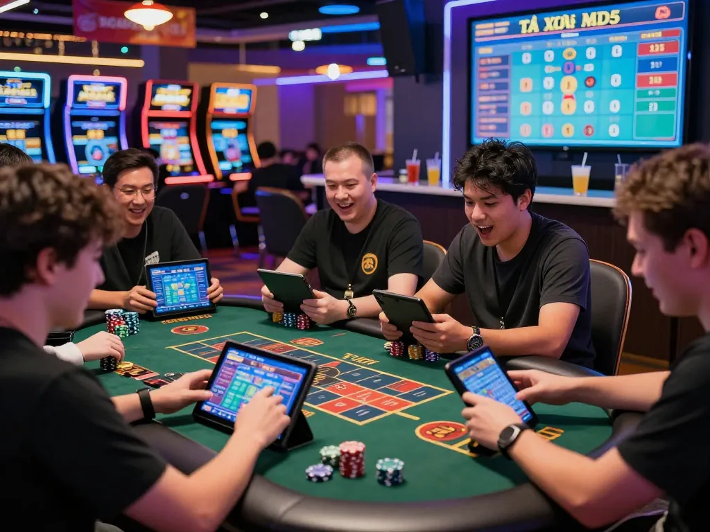 Players enjoying a Tài Xỉu MD5 game in a vibrant digital casino