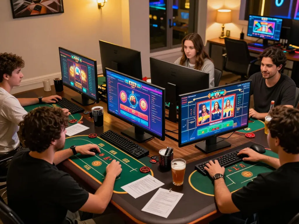Engaged player strategizing on sin88 with colorful online casino games displayed on multiple screens