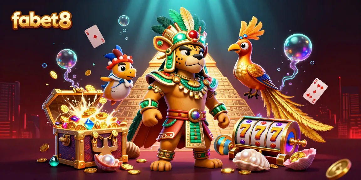 Engage with fabet8's vivid 3D casino scene, featuring dynamic slot games and energetic characters.