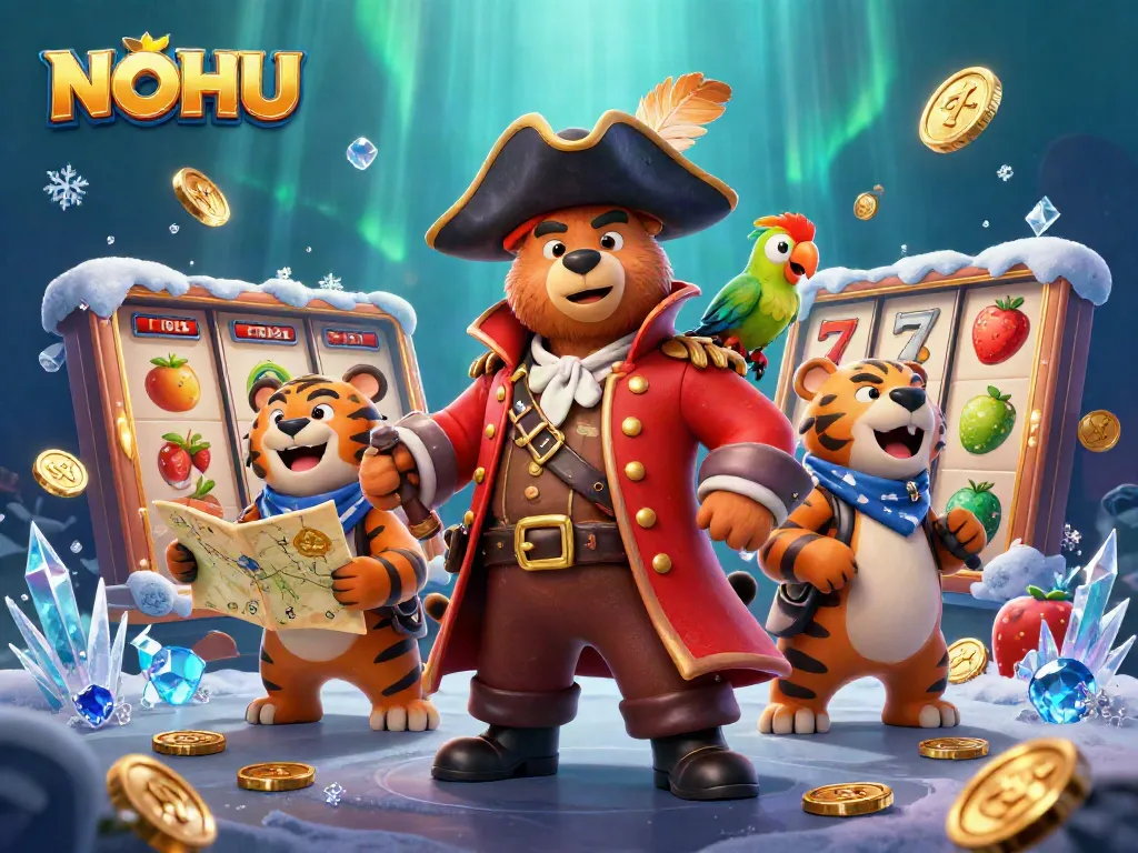 Experience thrilling slot wins with NOHU's dynamic gaming adventure featuring vibrant characters and jackpot excitement.