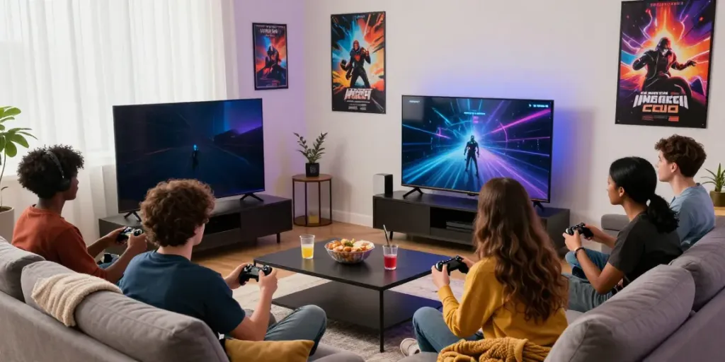 Diverse group of players enjoying rokok 88 game in a cozy living room.