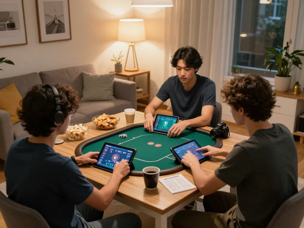 Engaging poker gameplay at home showcasing khuyến mãi kjc excitement in a cozy atmosphere.