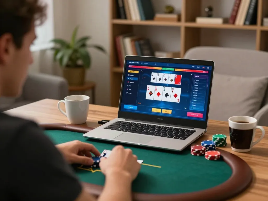 Experience thrilling online poker gameplay with XX88 in a cozy home environment.