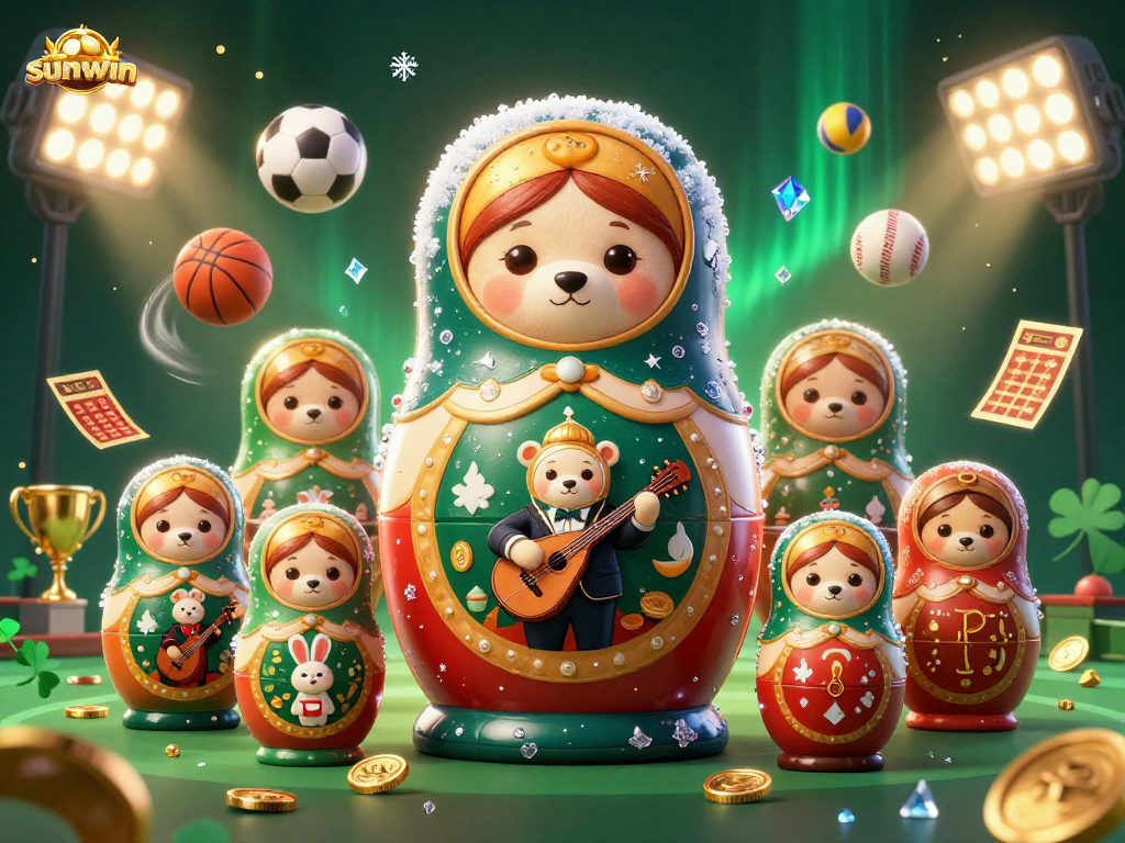 Engage with sunwin gaming through vibrant 3D illustration of animated casino characters and sports elements.