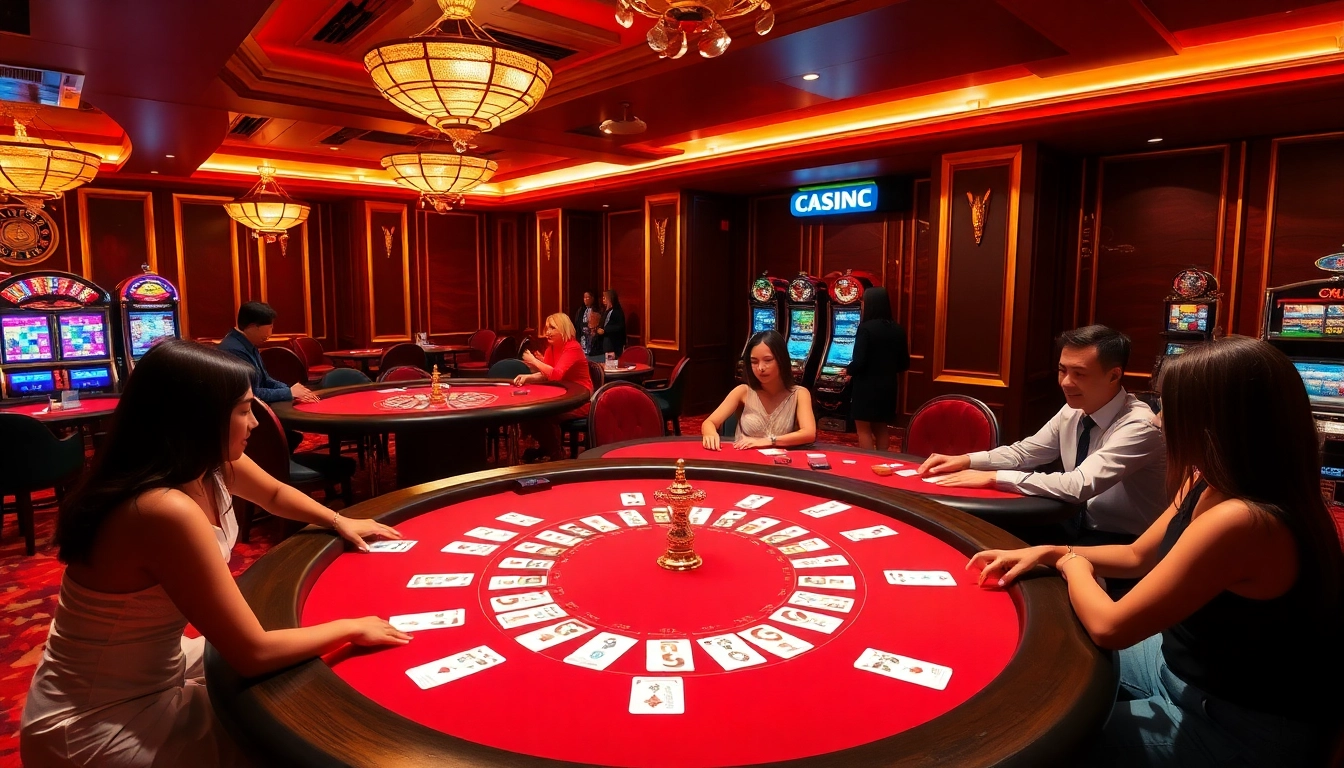 Experience the excitement of GG88 with vibrant casino tables, eager players, and a luxurious atmosphere.