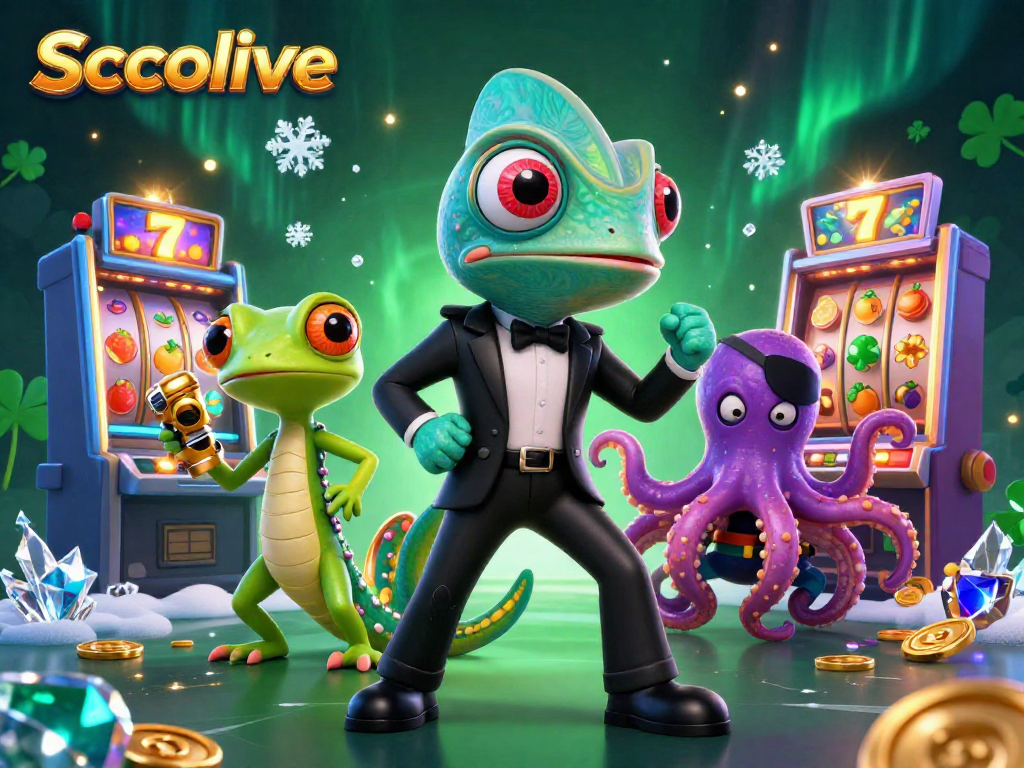 Socolive showcases a casino-themed illustration with vibrant slot machines and lively 3D characters.