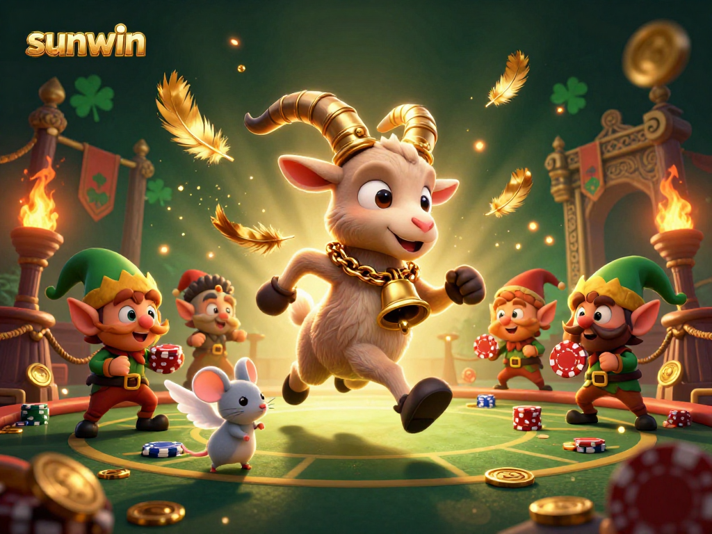 Experience exciting gameplay with sunwin in a dynamic casino scene featuring Krampus and friends.