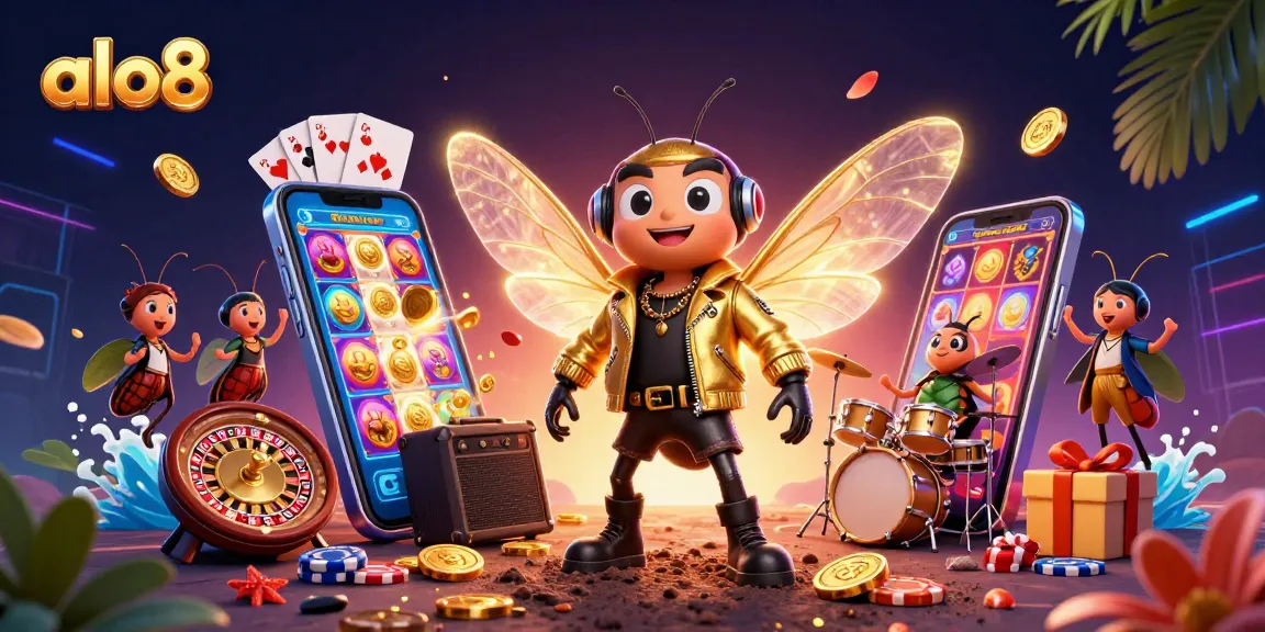 Engage with alo8's vibrant gaming experience through this dynamic rock star-themed illustration.