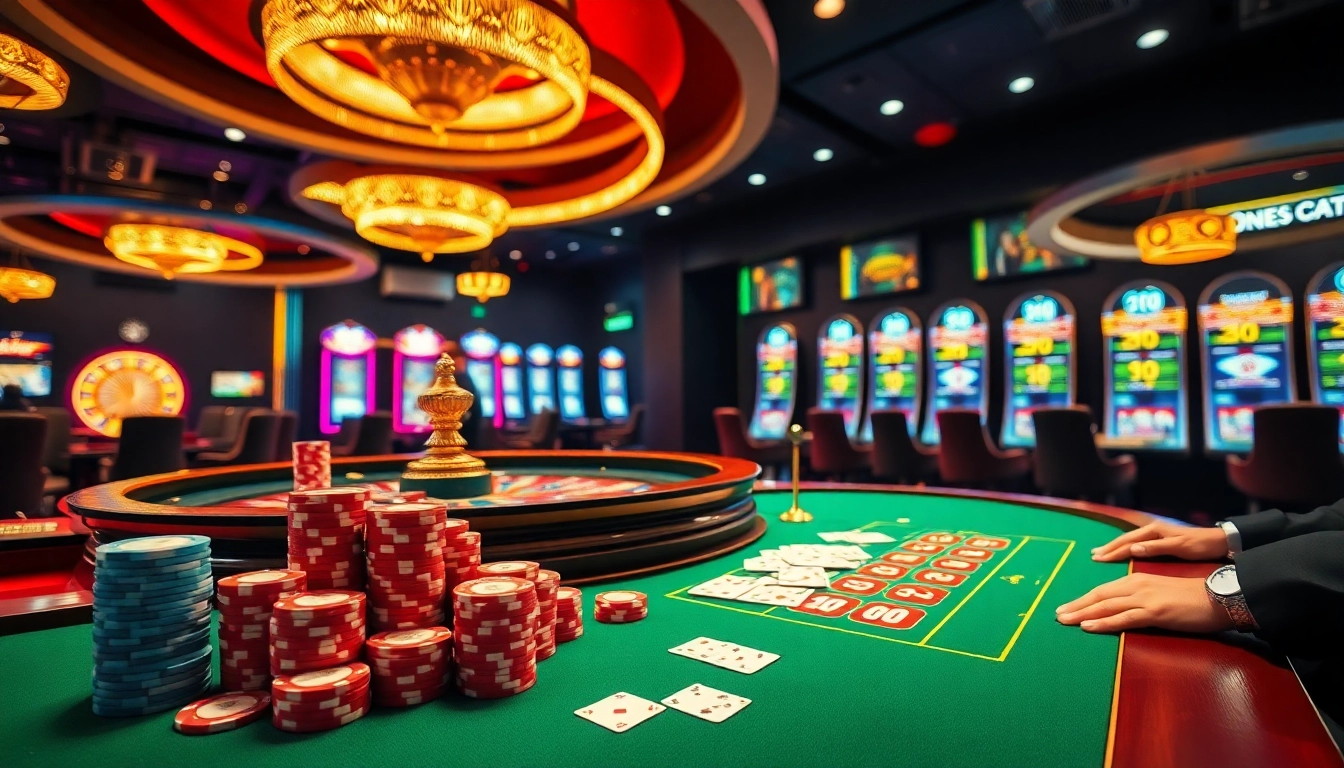Engage with the thrilling casino experience at ONE88.COM with vibrant poker and roulette visuals.