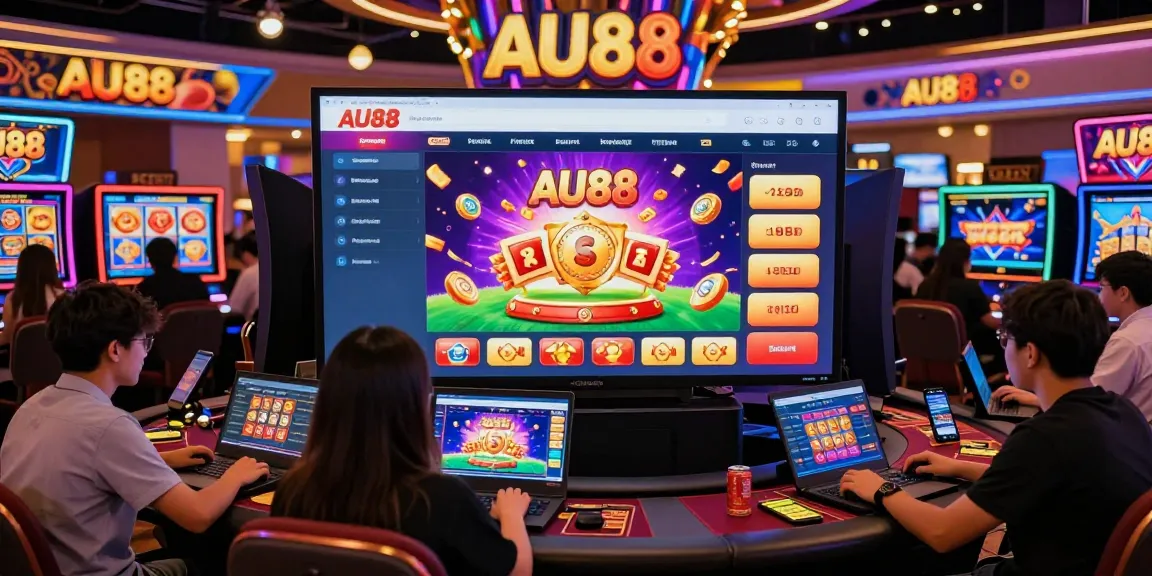 Vibrant khuyến mãi au88 scene showcasing online casino excitement with players enjoying bonuses and promotions.