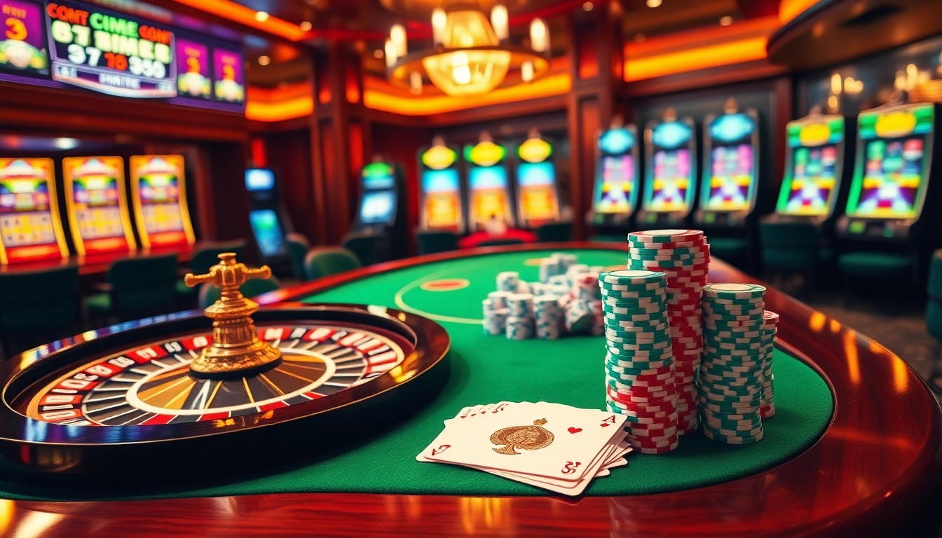 Experience the excitement of CM88 gaming with vibrant casino tables and colorful slot machines.