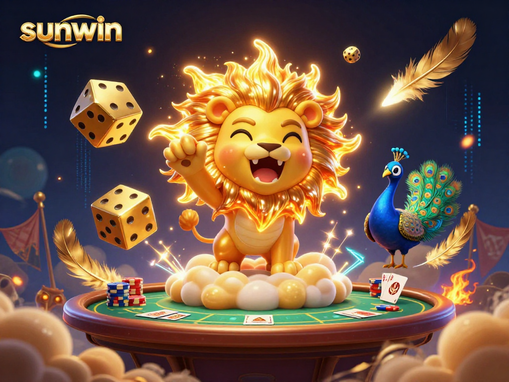 Win big at sunwin with 3D casino adventure featuring a roaring lion and dynamic poker scene.