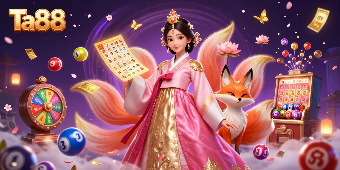 Play exciting lottery games at Ta88 with colorful balls and a charming lucky fox.