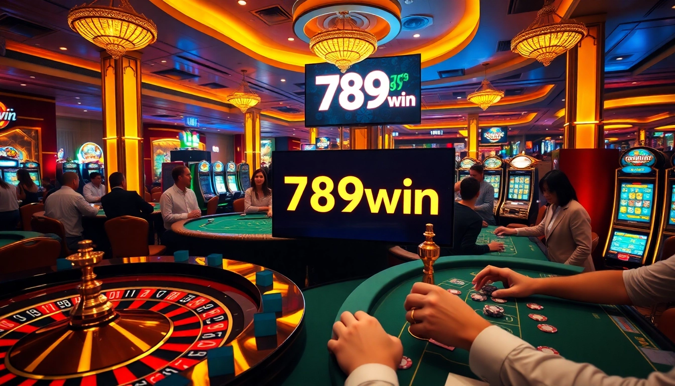 Engaging players at casino tables with vibrant 789win branding for an exciting gaming experience.