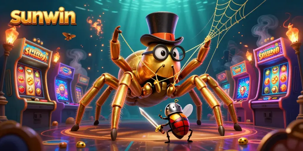 Engage with the thrilling world of sunwin, where a golden tarantula and beetle knight celebrate casino excitement.