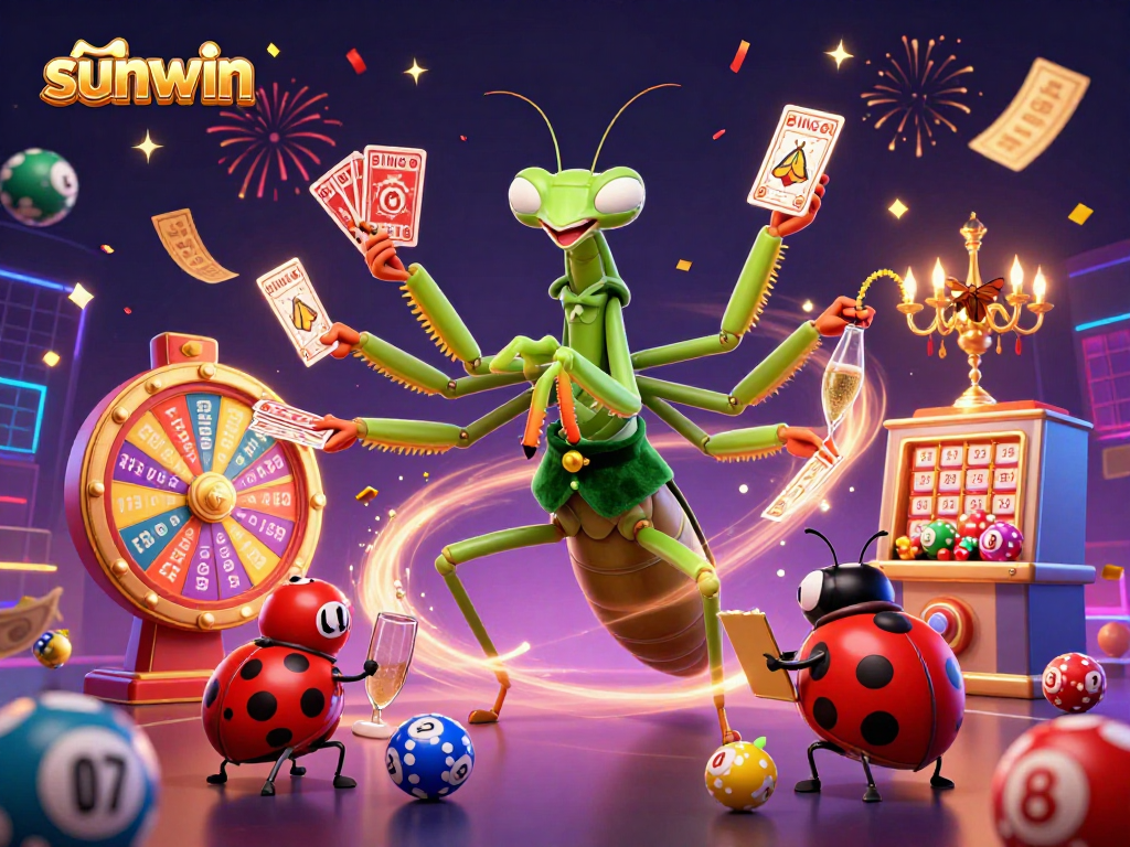 Experience the excitement of sunwin with vibrant lottery elements in a dynamic casino scene.