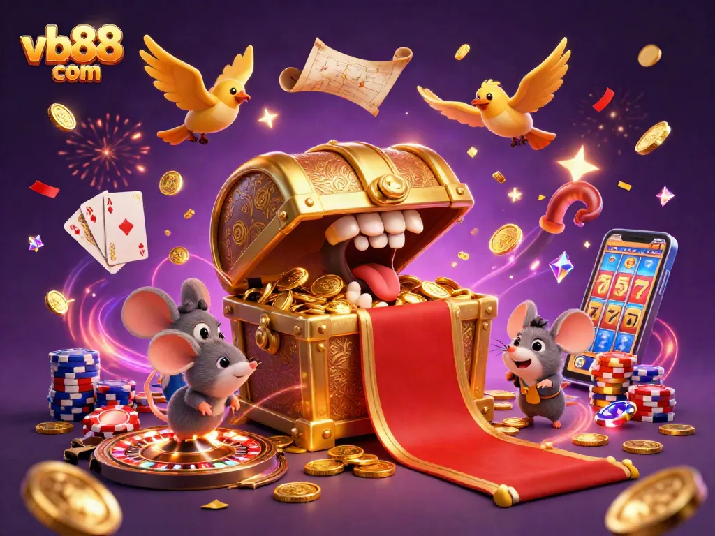 Join the excitement at vb88 com with thrilling games and golden treasures in a vibrant casino scene.