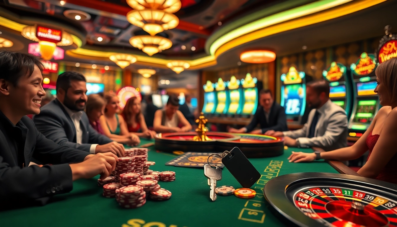 Exciting casino scene with players gambling, showcasing the importance of a Warranty on Transmission Repair through subtle car symbolism.