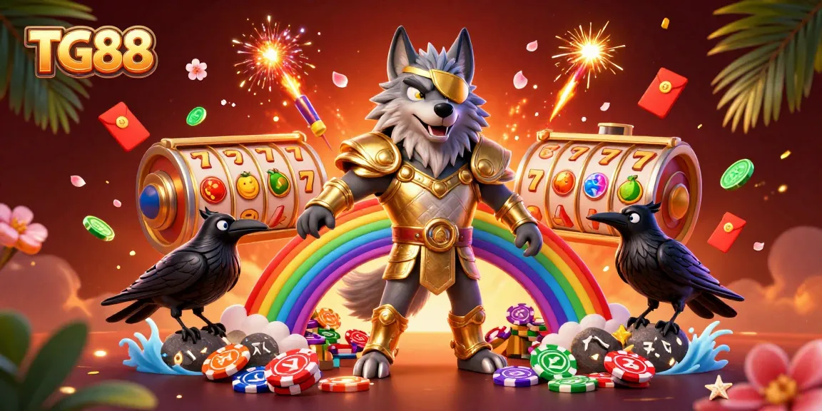 TG88 spins the reels with Odin's wolf and ravens in a vibrant casino illustration
