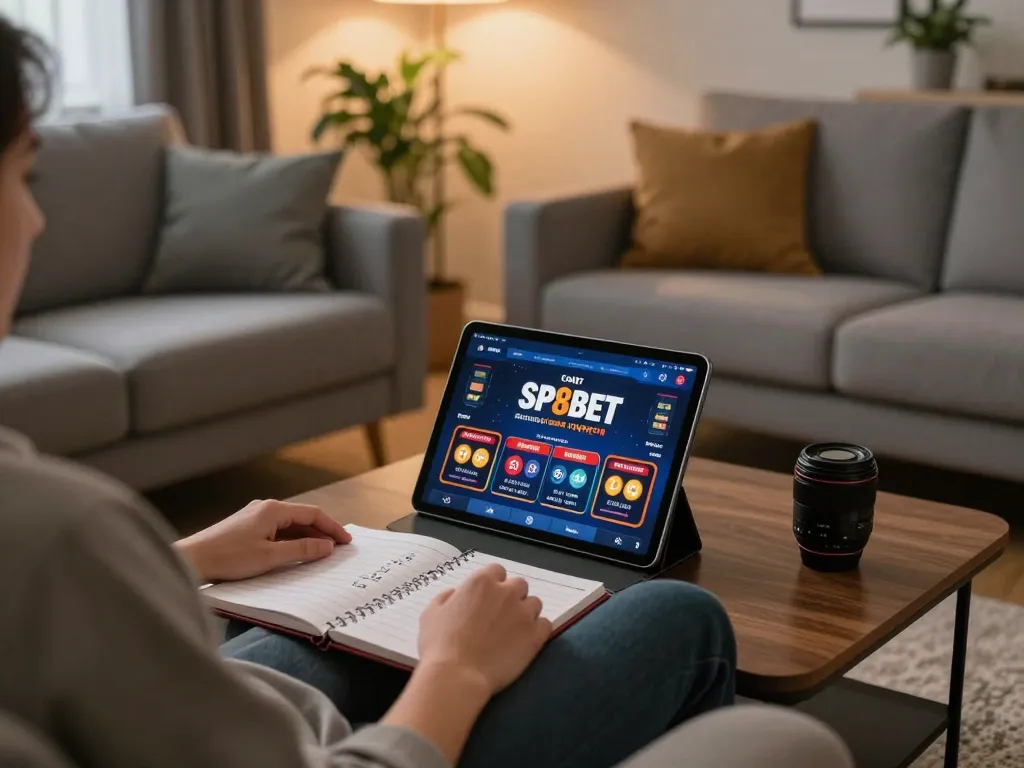 Using the SP8BET app for rút tiền sp8bet while enjoying a cozy home environment with strategic notes.
