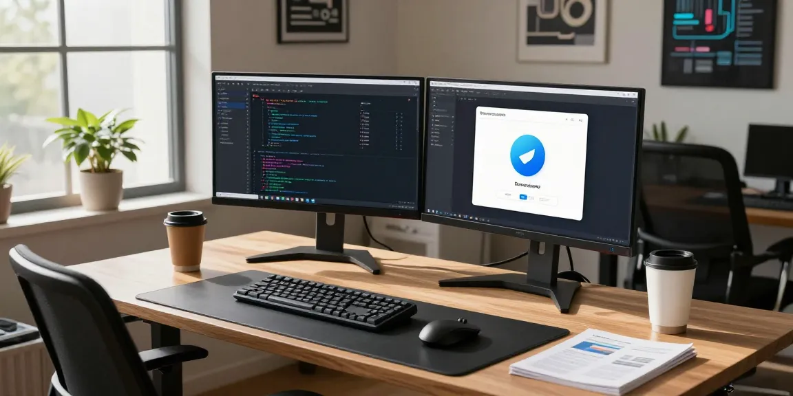 Developer engaging with coding and app design, showcasing the Download Telegram app in a modern workspace.