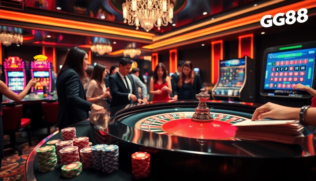 Experience the excitement of GG88's casino with vibrant roulette tables and thrilling gameplay.