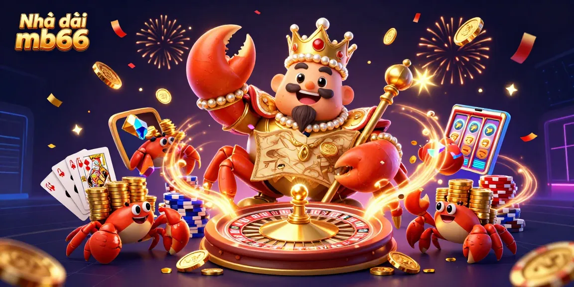 Engage with Nhà cái mb66's captivating online casino experience featuring a grand crab emperor and treasure elements.