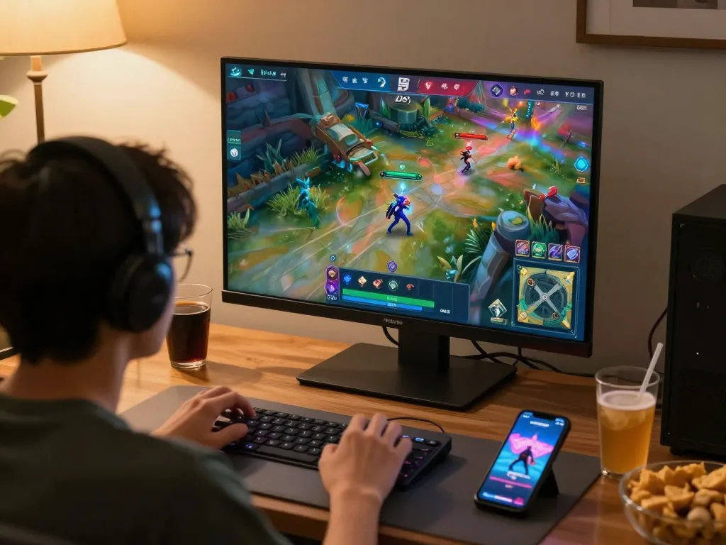 Player immersed in DW8 gameplay while enjoying snacks and drinks