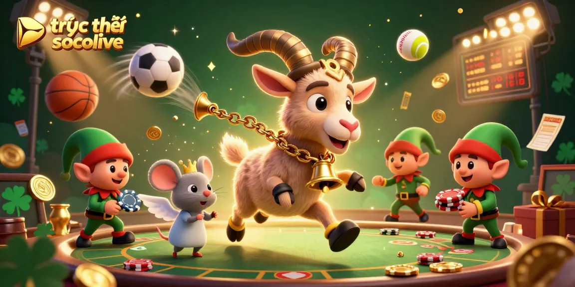 Dive into trực tiếp socolive where animated characters bring the excitement of live sports betting with dynamic elements in a festive casino.