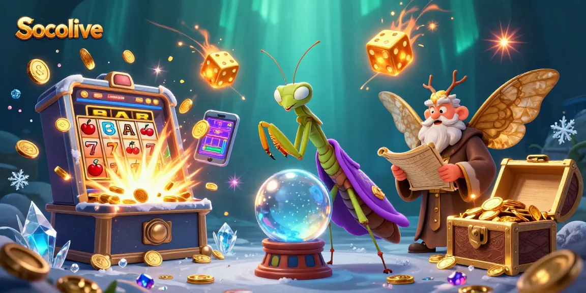 Engage with Socolive's magical casino atmosphere featuring a fortune teller and jackpot elements.