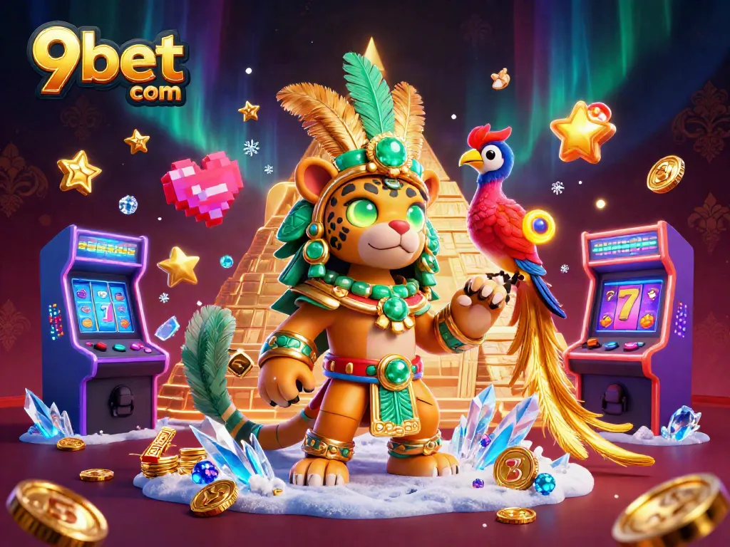 Engage with 9bet com through vibrant casino visuals featuring slot reels and iconic gaming elements.
