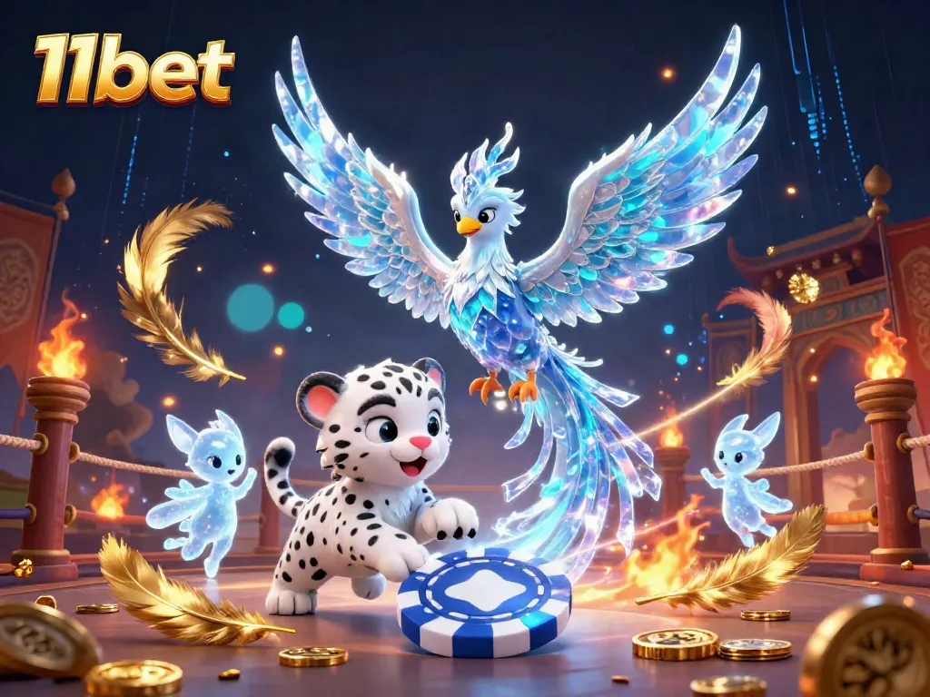 Experience the thrill of 11bet with a vibrant 3D illustration featuring dynamic casino elements and characters.