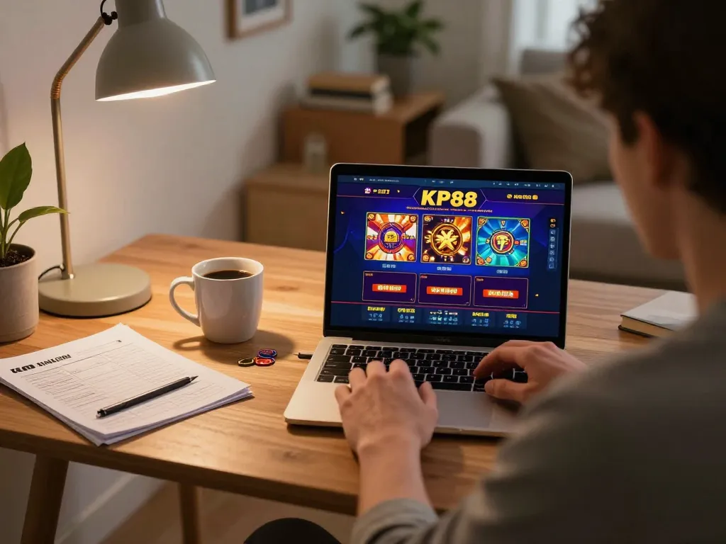 Engaging in strategic gaming on KP88 casino platform from a comfortable home setup.