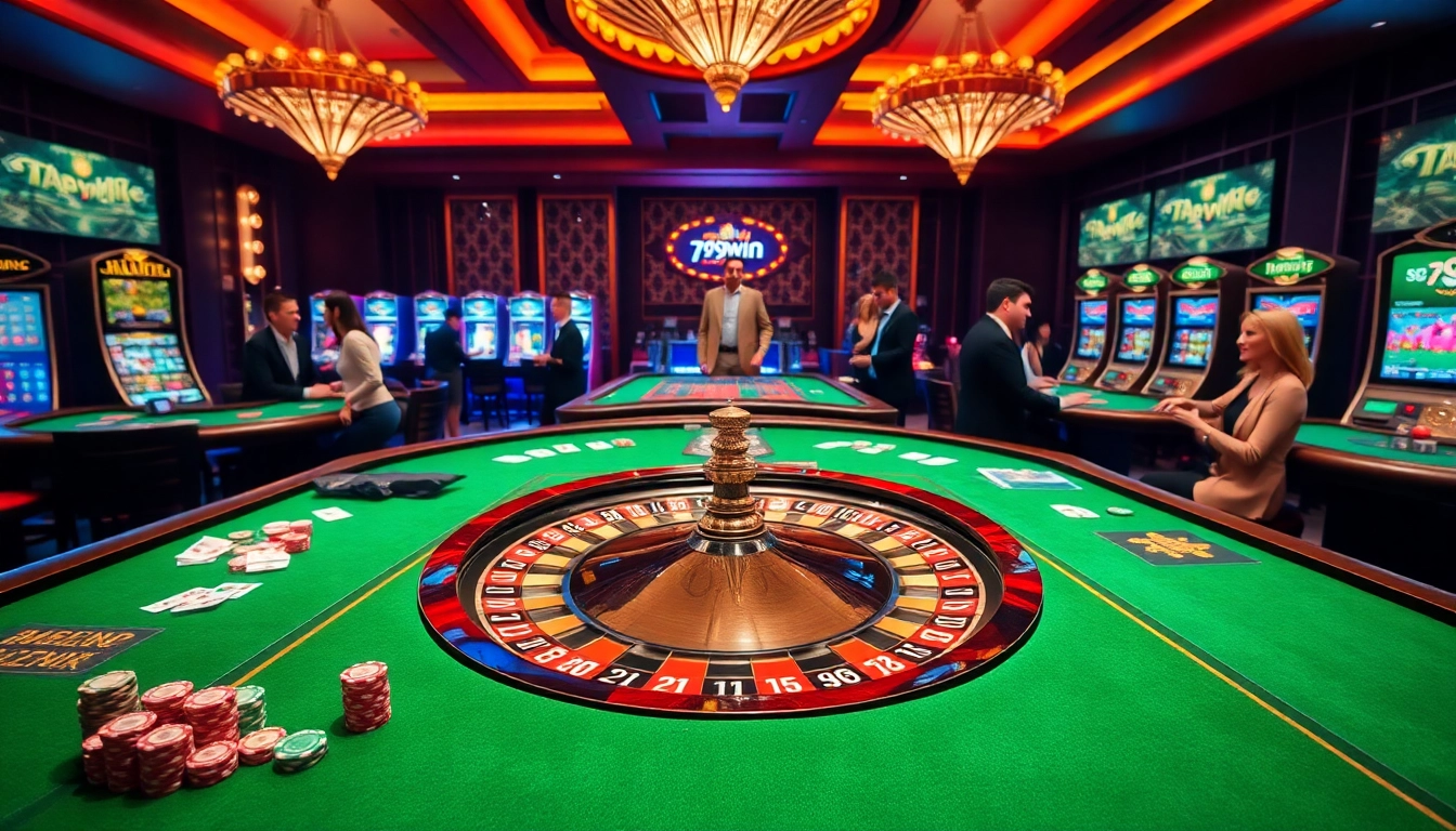 Players enjoying games at 789win casino, showcasing excitement and vibrant action at tables.